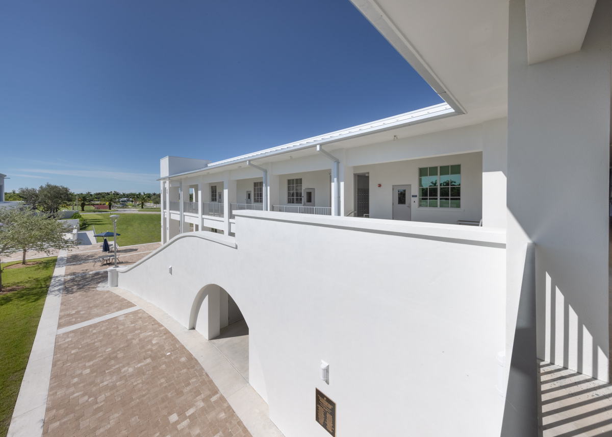 Architectural view of outdoor stairs at Palmer Trinity student center in Miami, FL